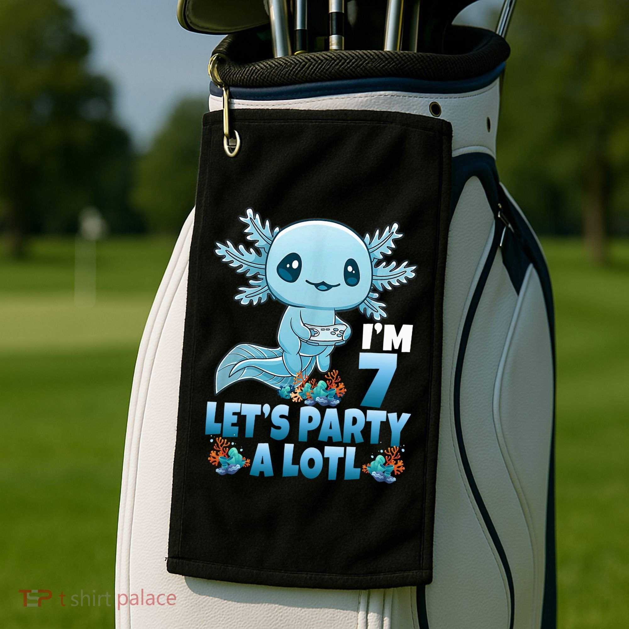 I'm 7 Let's Party A Lotl 7th Birthday 7 Year Old Axolotl Golf Towel