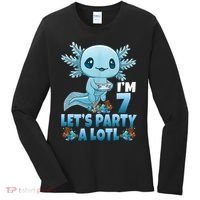 I'm 7 Let's Party A Lotl 7th Birthday 7 Year Old Axolotl Women's Long Sleeve Shirt thumb 0