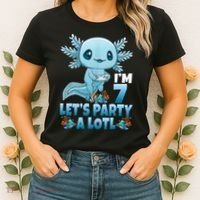 I'm 7 Let's Party A Lotl 7th Birthday 7 Year Old Axolotl Women's T-Shirt thumb 2