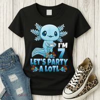 I'm 7 Let's Party A Lotl 7th Birthday 7 Year Old Axolotl Women's T-Shirt thumb 3