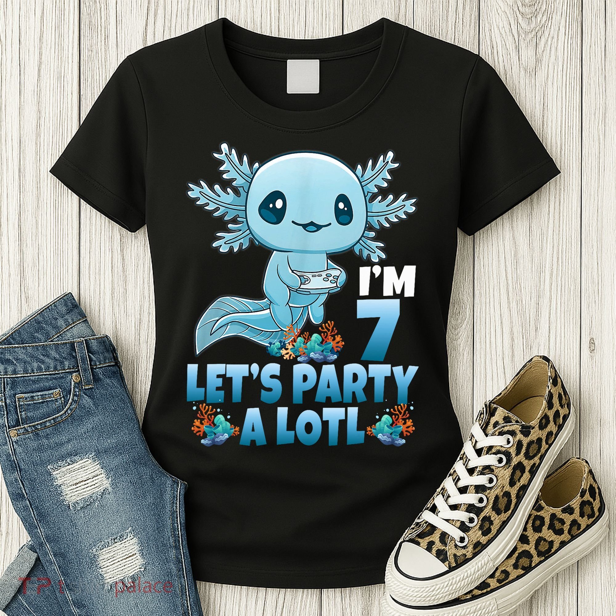 I'm 7 Let's Party A Lotl 7th Birthday 7 Year Old Axolotl Women's T-Shirt