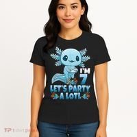 I'm 7 Let's Party A Lotl 7th Birthday 7 Year Old Axolotl Women's T-Shirt thumb 4