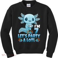I'm 7 Let's Party A Lotl 7th Birthday 7 Year Old Axolotl Kids Sweatshirt thumb 0