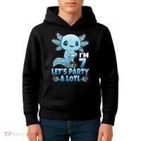 I'm 7 Let's Party A Lotl 7th Birthday 7 Year Old Axolotl Kids Hoodie thumb 4