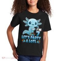I'm 7 Let's Party A Lotl 7th Birthday 7 Year Old Axolotl Kids T-Shirt thumb 2