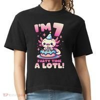 I'm 7 Seven Years Old Cute Kawaii Axolotl 7th Birthday Party Comfort Colors Boxy T-Shirt thumb 0