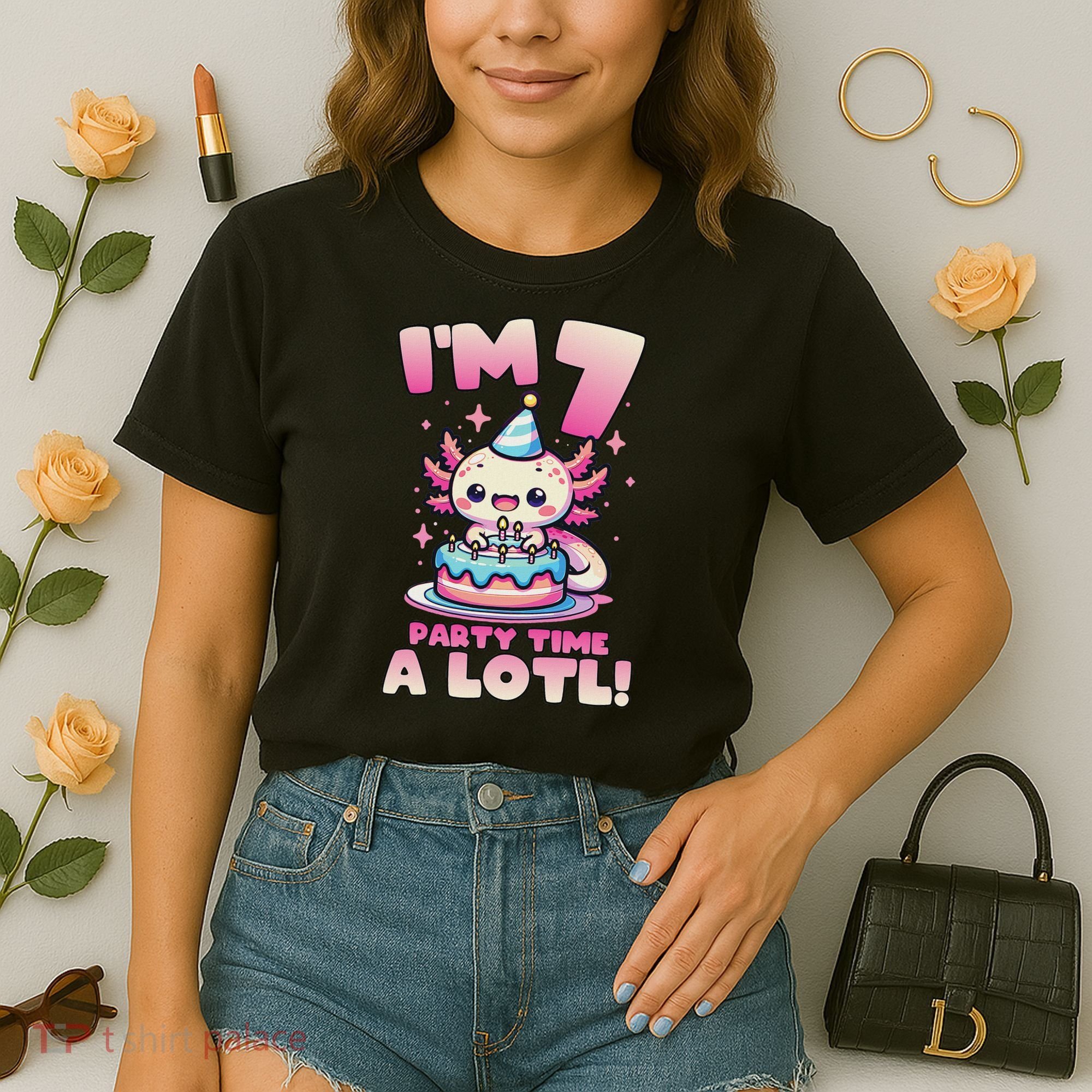 I'm 7 Seven Years Old Cute Kawaii Axolotl 7th Birthday Party Comfort Colors Boxy T-Shirt
