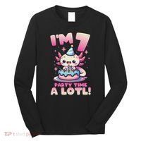 I'm 7 Seven Years Old Cute Kawaii Axolotl 7th Birthday Party Long Sleeve Shirt thumb 0