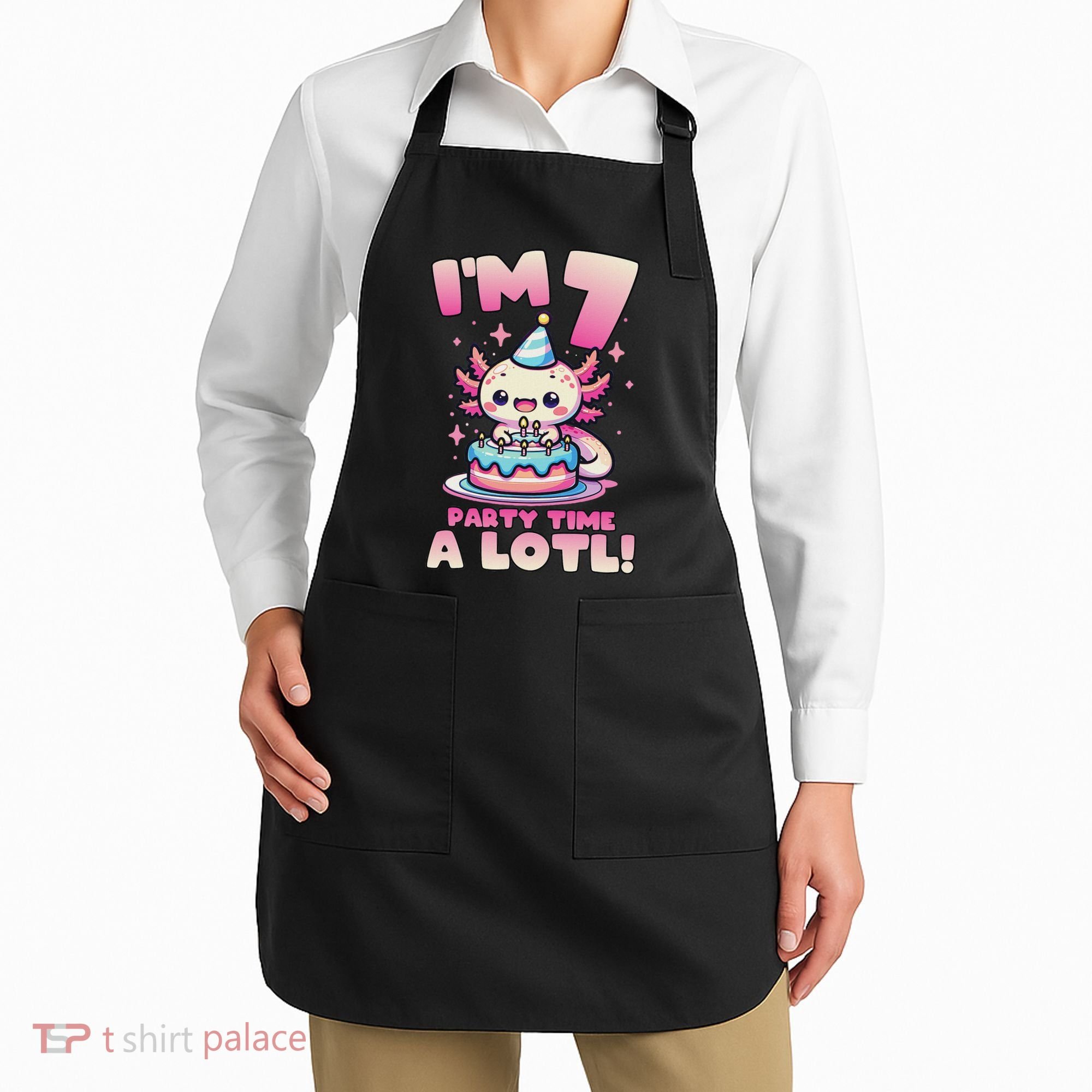 I'm 7 Seven Years Old Cute Kawaii Axolotl 7th Birthday Party Apron