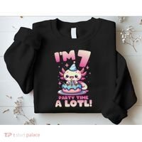 I'm 7 Seven Years Old Cute Kawaii Axolotl 7th Birthday Party Sweatshirt thumb 2