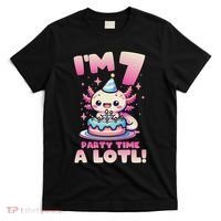 I'm 7 Seven Years Old Cute Kawaii Axolotl 7th Birthday Party T-Shirt thumb 0