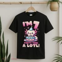 I'm 7 Seven Years Old Cute Kawaii Axolotl 7th Birthday Party T-Shirt thumb 2