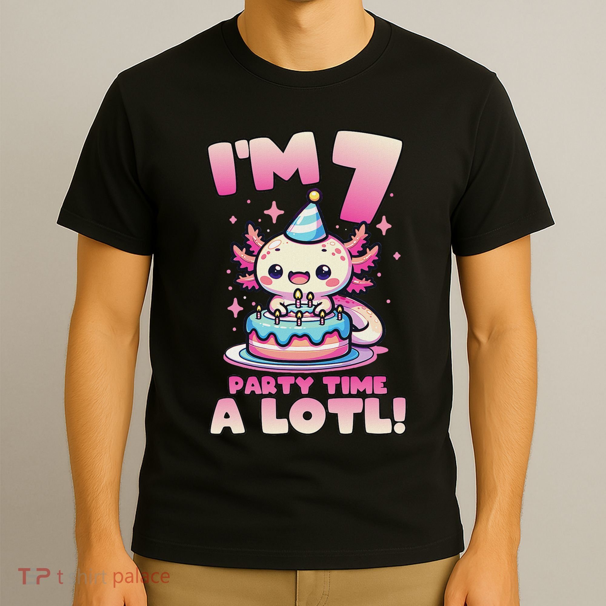 I'm 7 Seven Years Old Cute Kawaii Axolotl 7th Birthday Party T-Shirt