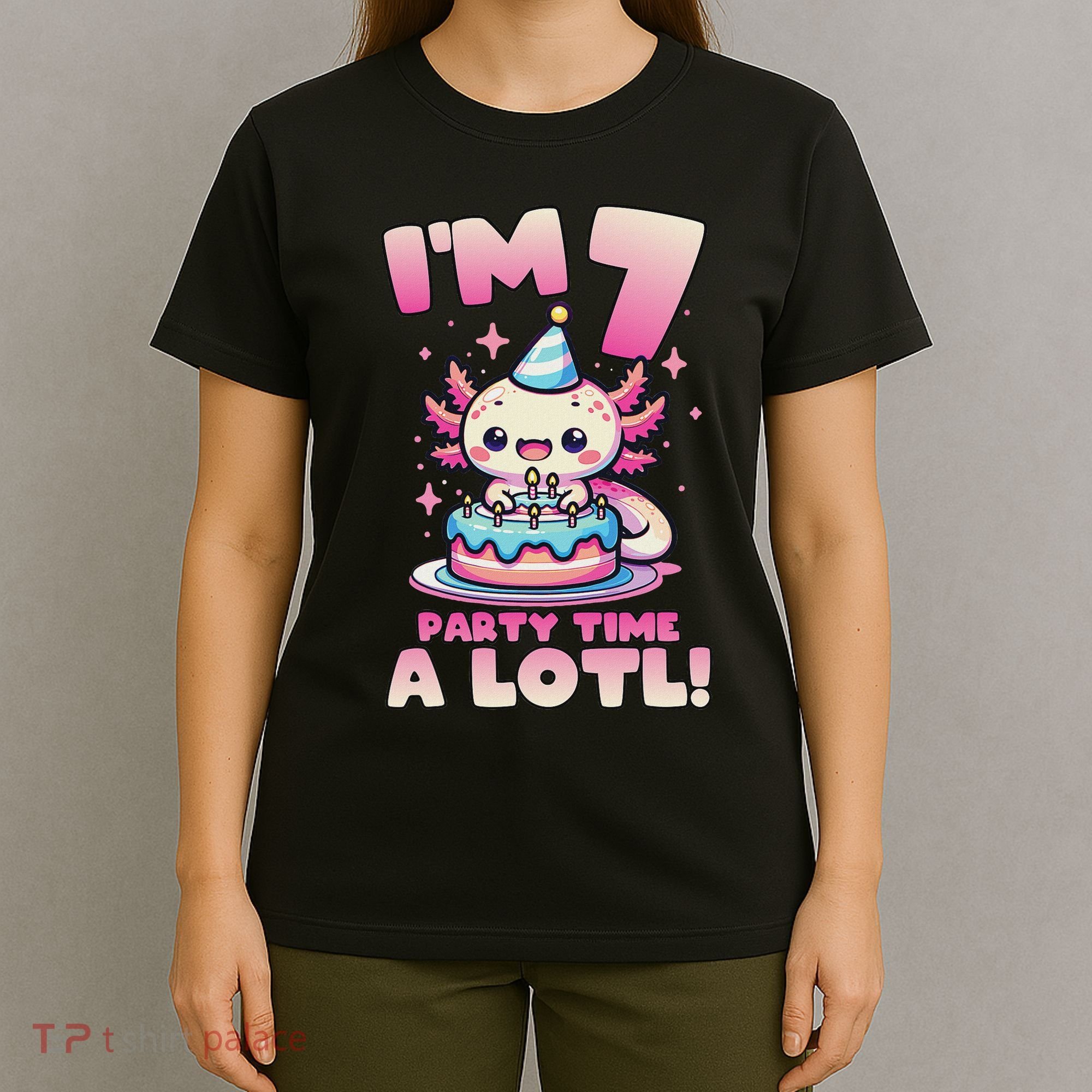 I'm 7 Seven Years Old Cute Kawaii Axolotl 7th Birthday Party T-Shirt
