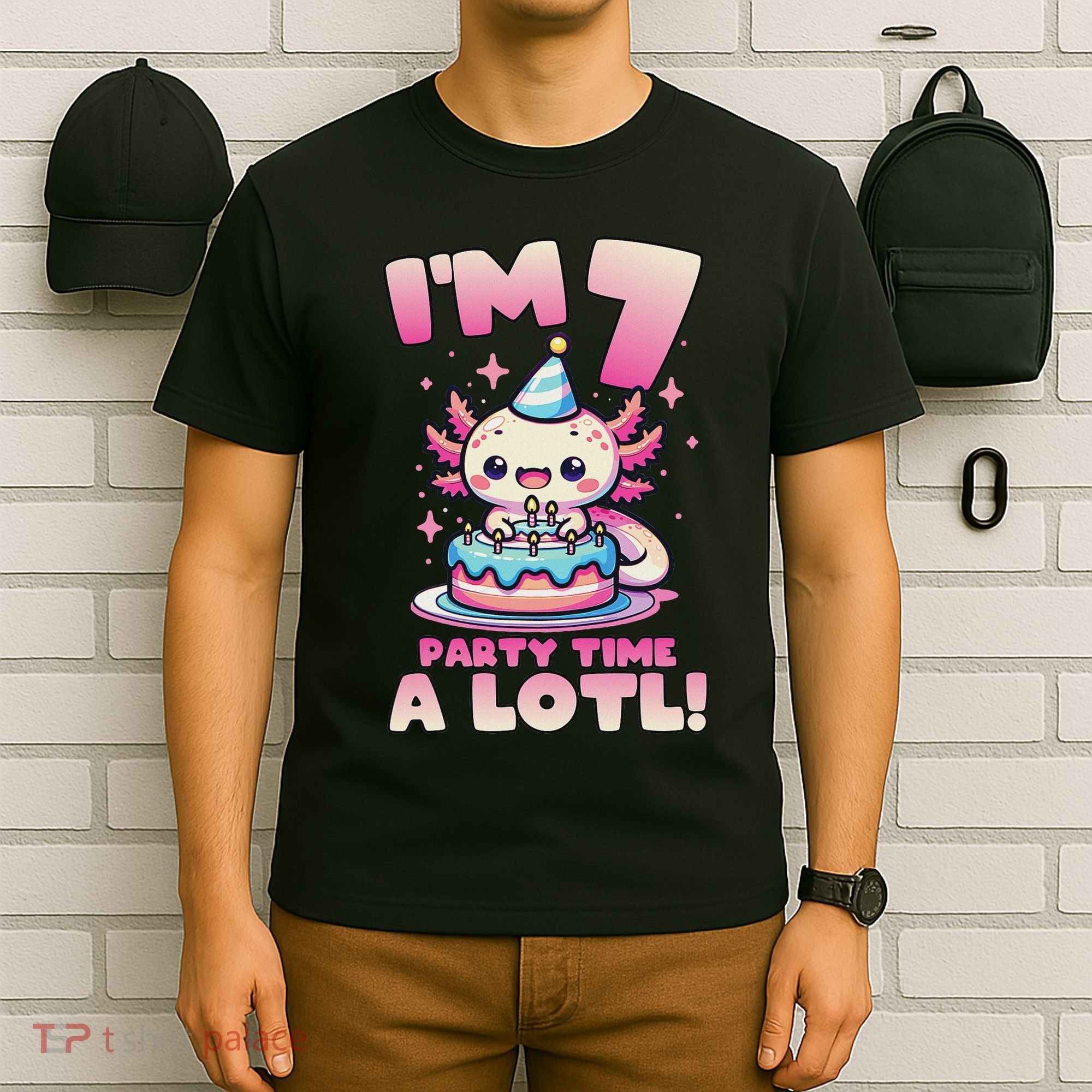 I'm 7 Seven Years Old Cute Kawaii Axolotl 7th Birthday Party T-Shirt
