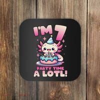 I'm 7 Seven Years Old Cute Kawaii Axolotl 7th Birthday Party Coaster thumb 0