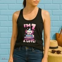I'm 7 Seven Years Old Cute Kawaii Axolotl 7th Birthday Party Women's Tank Top thumb 2