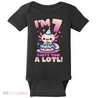 I'm 7 Seven Years Old Cute Kawaii Axolotl 7th Birthday Party Baby Bodysuit thumb 0