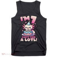 I'm 7 Seven Years Old Cute Kawaii Axolotl 7th Birthday Party Tank Top thumb 0