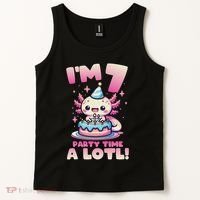 I'm 7 Seven Years Old Cute Kawaii Axolotl 7th Birthday Party Tank Top thumb 2