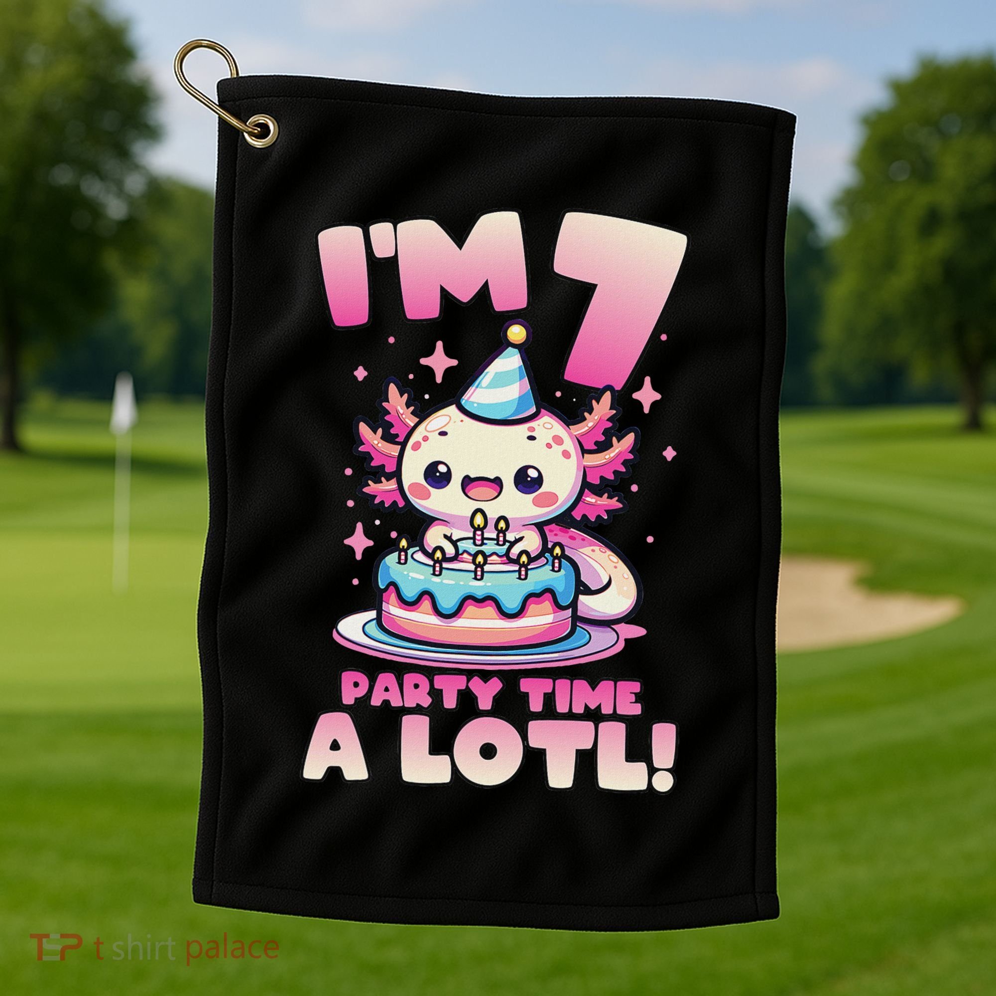I'm 7 Seven Years Old Cute Kawaii Axolotl 7th Birthday Party Golf Towel