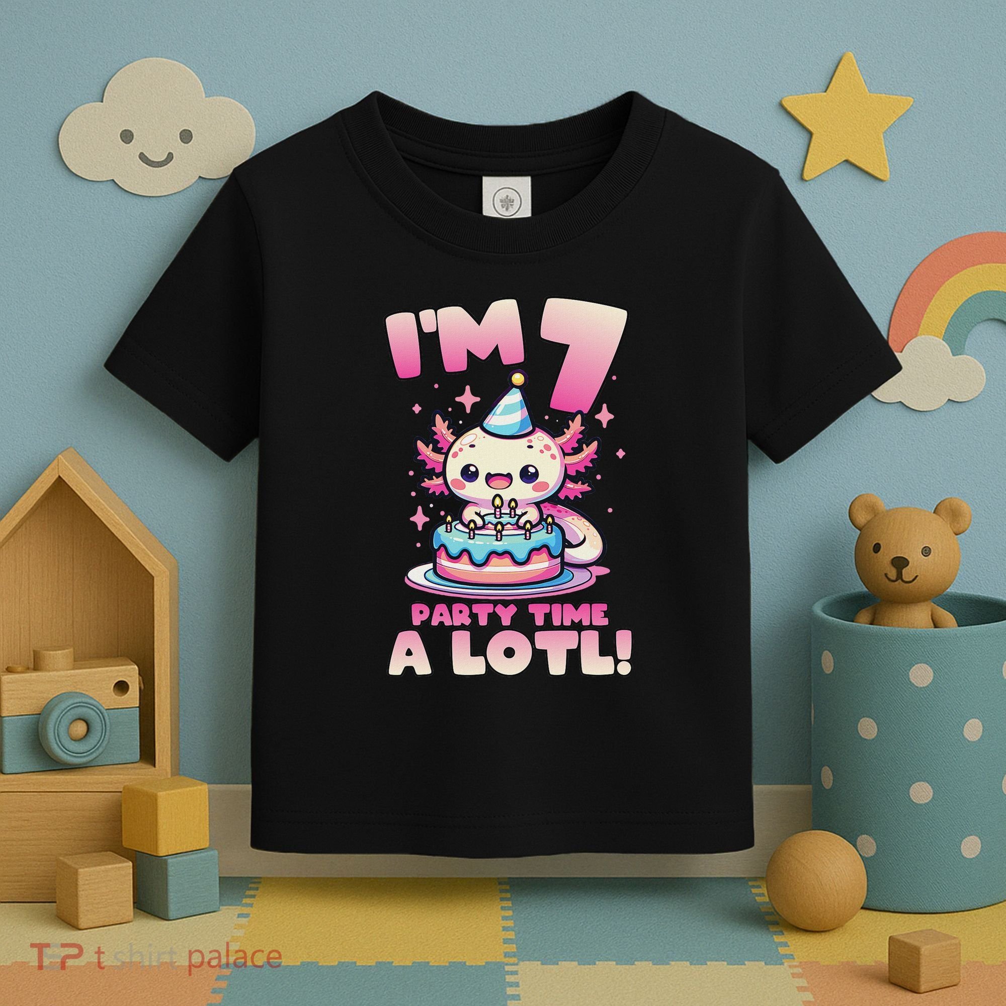 I'm 7 Seven Years Old Cute Kawaii Axolotl 7th Birthday Party Toddler T-Shirt