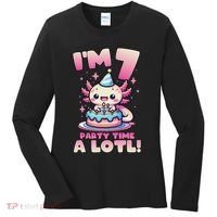 I'm 7 Seven Years Old Cute Kawaii Axolotl 7th Birthday Party Women's Long Sleeve Shirt thumb 0