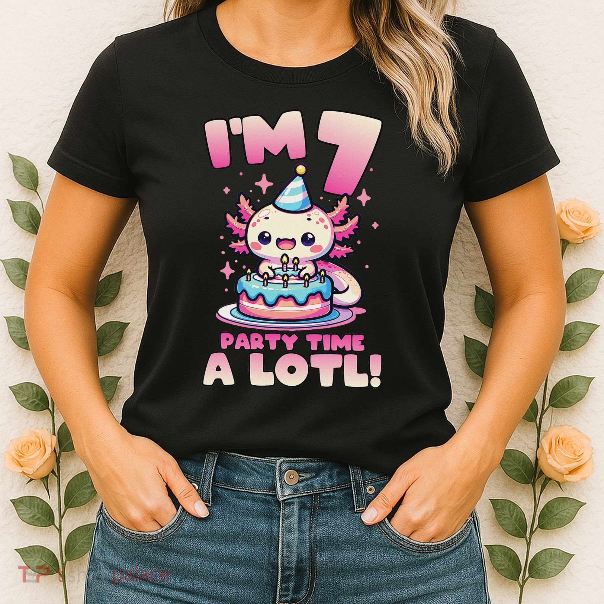 I'm 7 Seven Years Old Cute Kawaii Axolotl 7th Birthday Party Women's T-Shirt