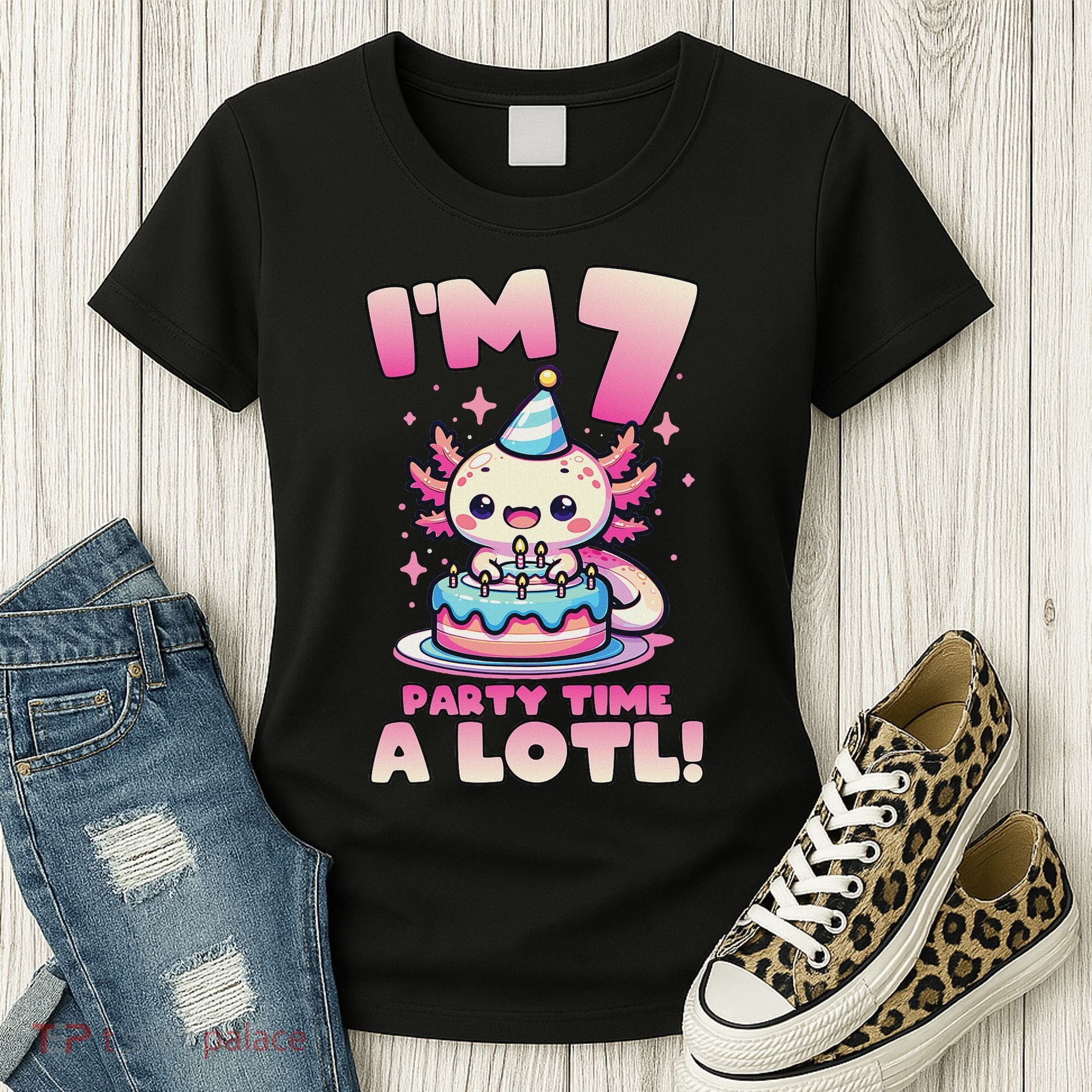 I'm 7 Seven Years Old Cute Kawaii Axolotl 7th Birthday Party Women's T-Shirt