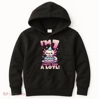 I'm 7 Seven Years Old Cute Kawaii Axolotl 7th Birthday Party Kids Hoodie thumb 0