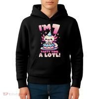 I'm 7 Seven Years Old Cute Kawaii Axolotl 7th Birthday Party Kids Hoodie thumb 4