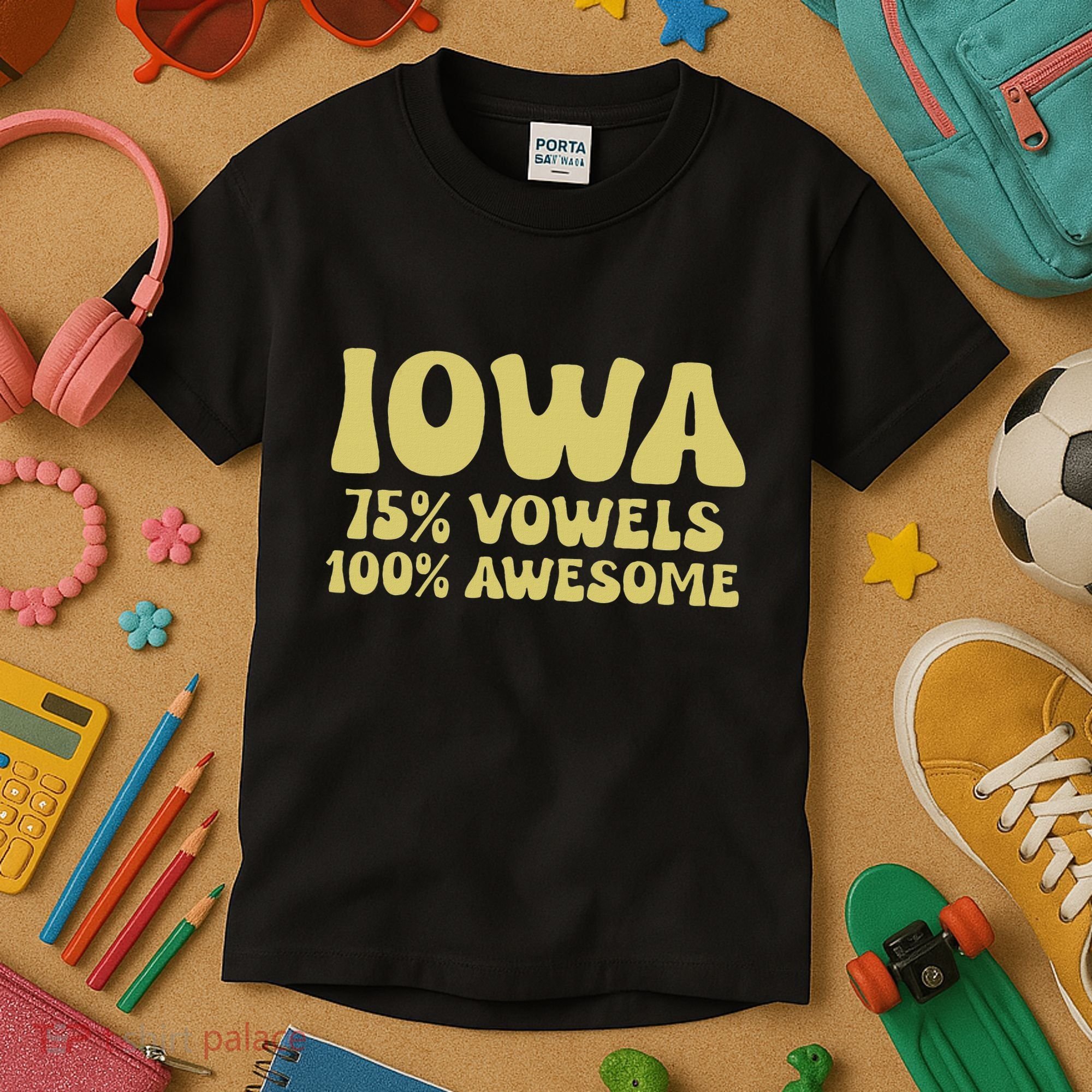 Iowa 75 Vowels 100 Awesome Iowans Women Funny State Kids T-Shirt