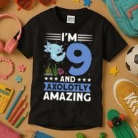 I'm 9 And Axolotly Amazing 9th Birthday Axolotl  Kids T-Shirt thumb 3