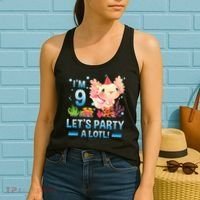 I'm 9 Let's Party A Lotl Cute Axolotl Lover For Women's Tank Top thumb 2