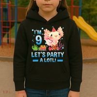 I'm 9 Let's Party A Lotl Cute Axolotl Lover For Kids Hoodie thumb 3