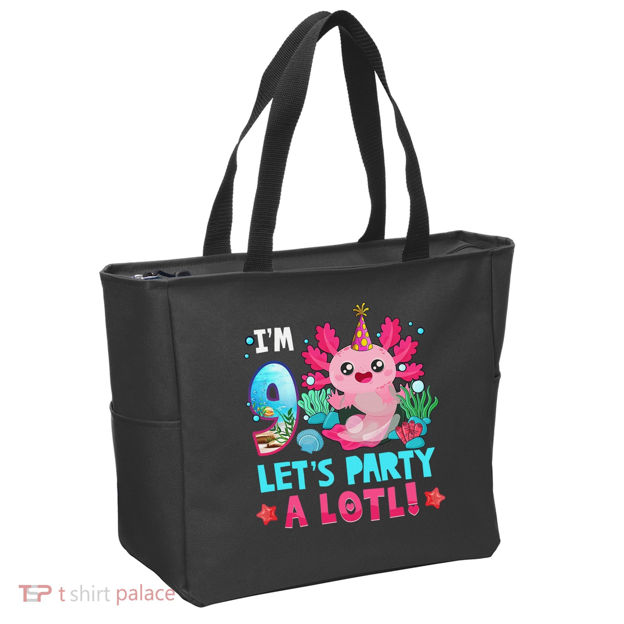 I'm 9 Years Old Let's Party A Lotl Axolotl 9th Birthday   Tote Bag