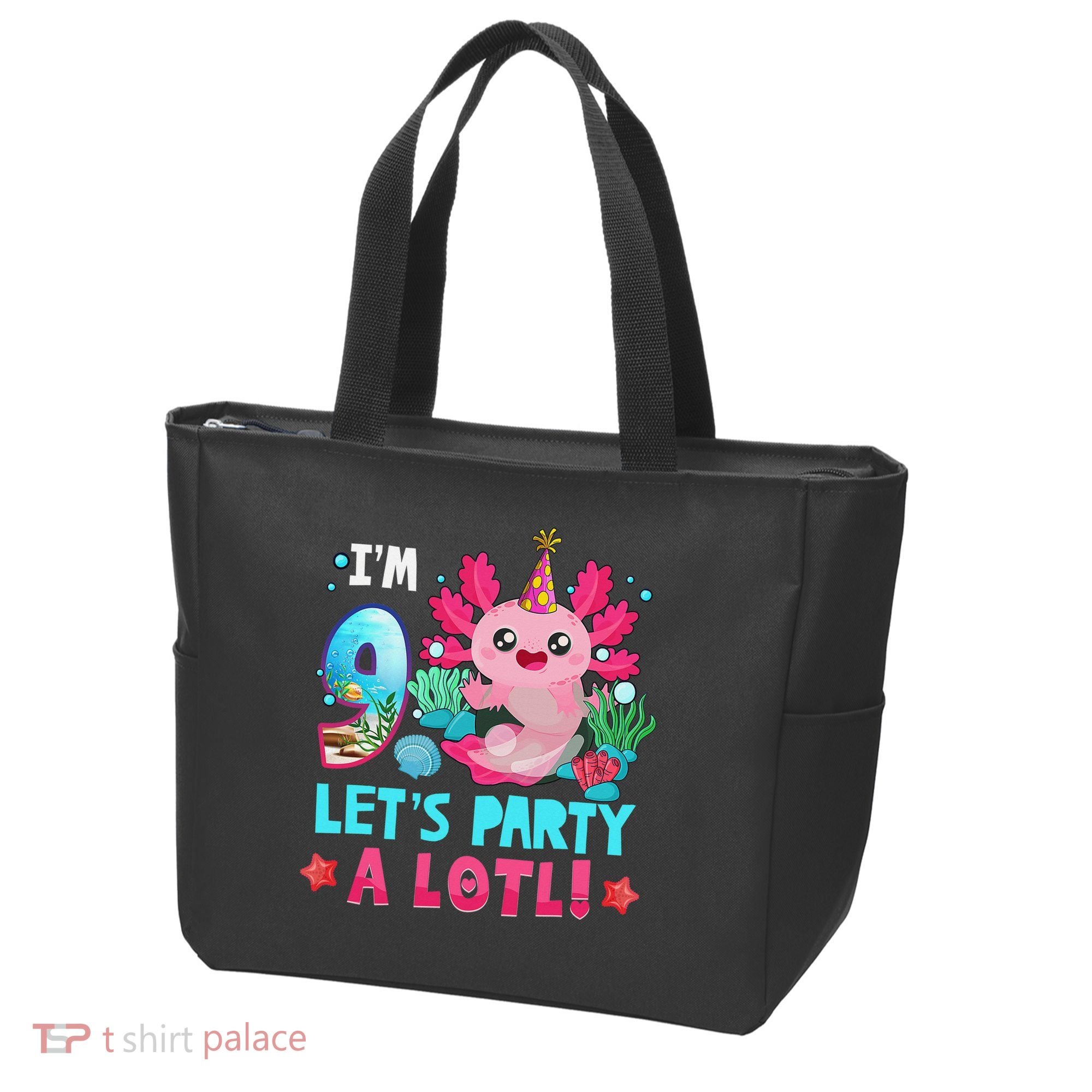 I'm 9 Years Old Let's Party A Lotl Axolotl 9th Birthday   Tote Bag