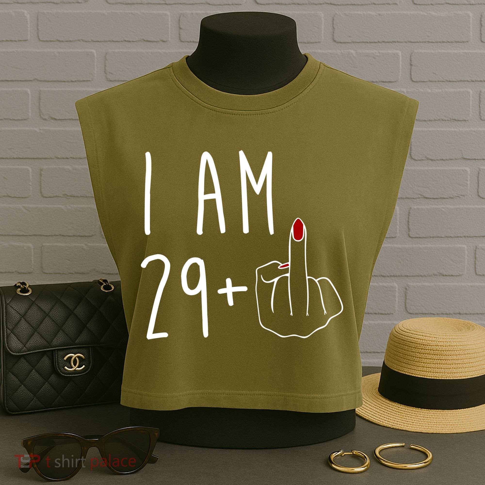 I Am 29 Plus Middle Finger Funny 30th Birthday Garment-Dyed Women's Muscle Tee