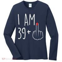 I Am 39 Plus 1 Middle Finger For A 40th Birthday Women's Long Sleeve Shirt thumb 0