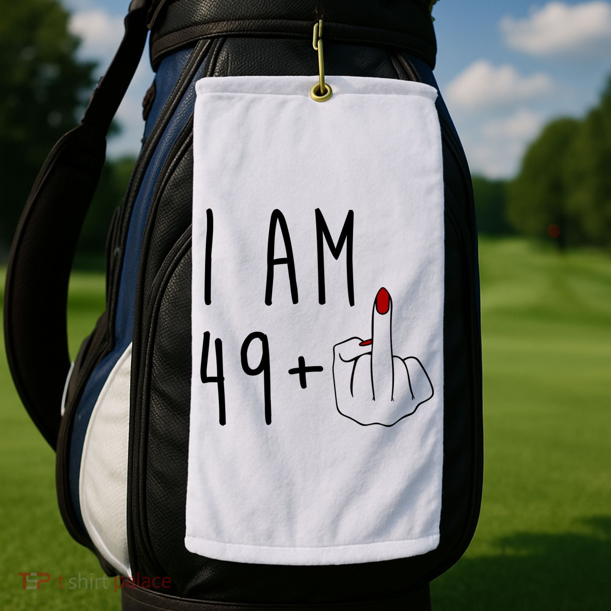 I Am 49 Plus Middle Finger Funny 50th Birthday Golf Towel