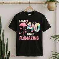 I Am 40 And Flamazing Bithday Flamingo 40th Bday Celebration T-Shirt thumb 2