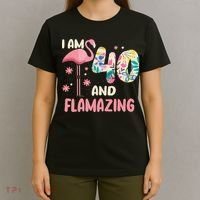 I Am 40 And Flamazing Bithday Flamingo 40th Bday Celebration T-Shirt thumb 4