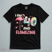 I Am 40 And Flamazing Bithday Flamingo 40th Bday Celebration T-Shirt thumb 5