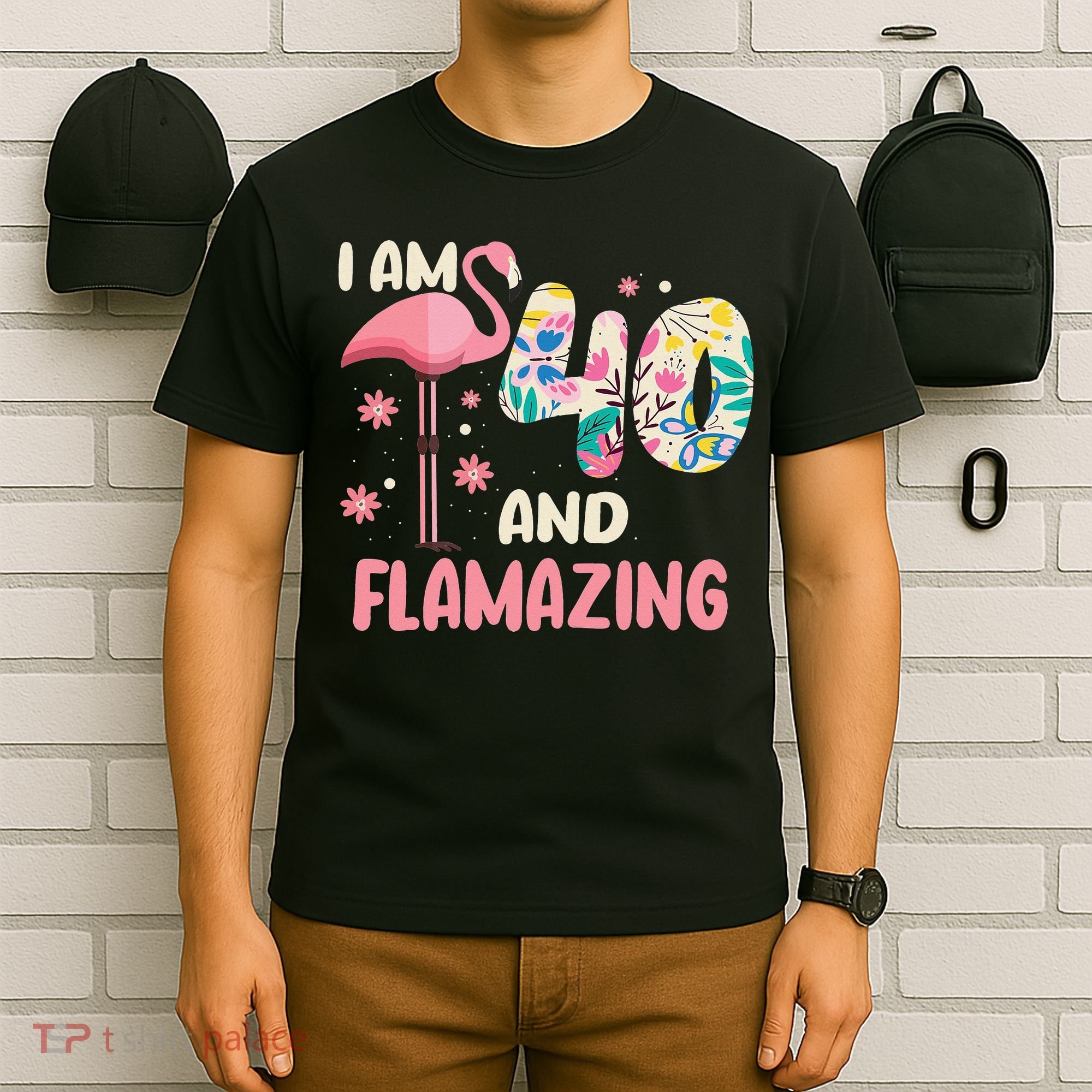 I Am 40 And Flamazing Bithday Flamingo 40th Bday Celebration T-Shirt