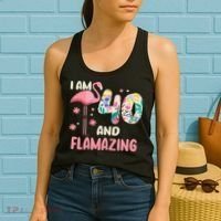 I Am 40 And Flamazing Bithday Flamingo 40th Bday Celebration Women's Tank Top thumb 2