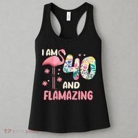 I Am 40 And Flamazing Bithday Flamingo 40th Bday Celebration Women's Tank Top thumb 3