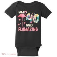 I Am 40 And Flamazing Bithday Flamingo 40th Bday Celebration Baby Bodysuit thumb 0