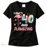 I Am 40 And Flamazing Bithday Flamingo 40th Bday Celebration Women's T-Shirt thumb 0