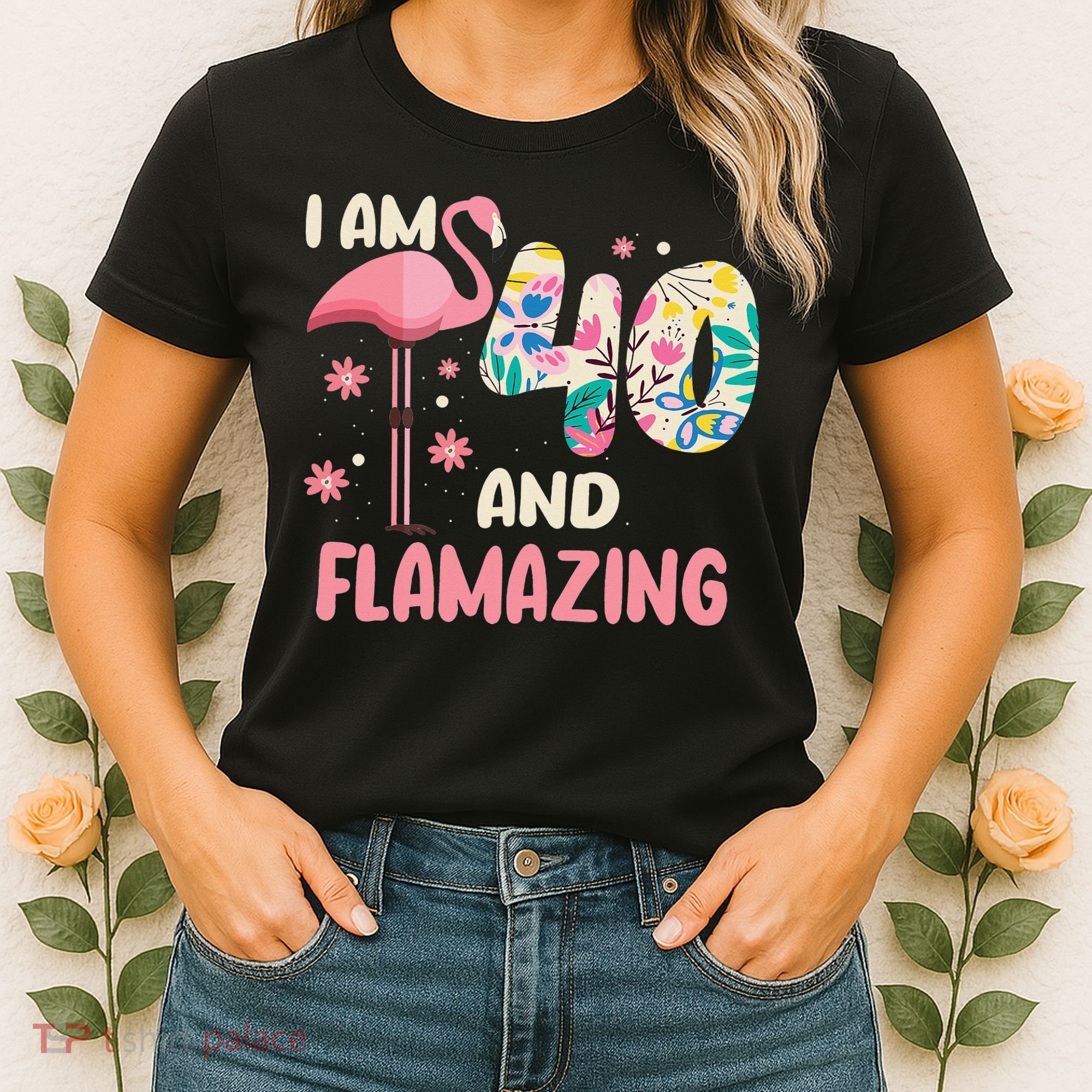 I Am 40 And Flamazing Bithday Flamingo 40th Bday Celebration Women's T-Shirt