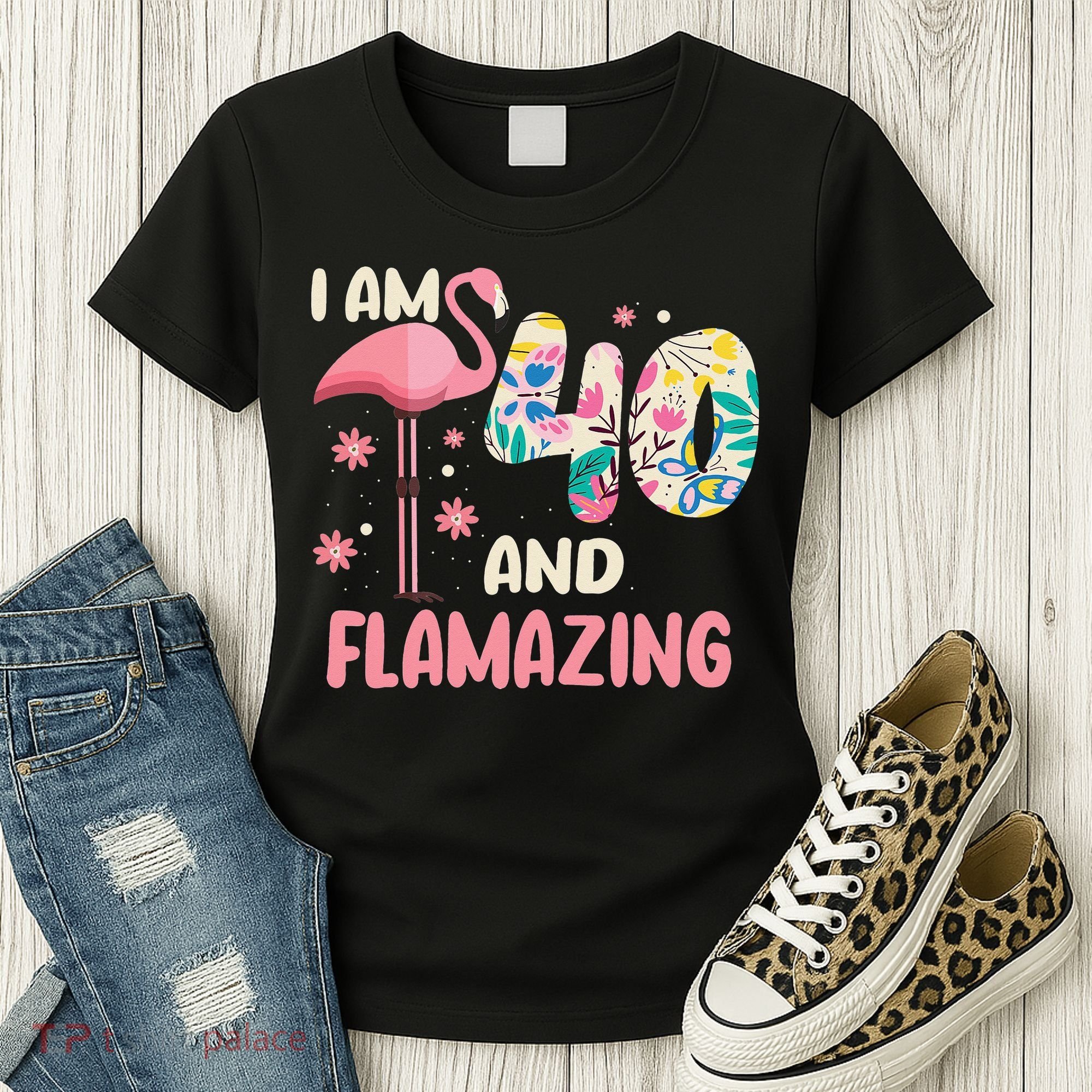 I Am 40 And Flamazing Bithday Flamingo 40th Bday Celebration Women's T-Shirt